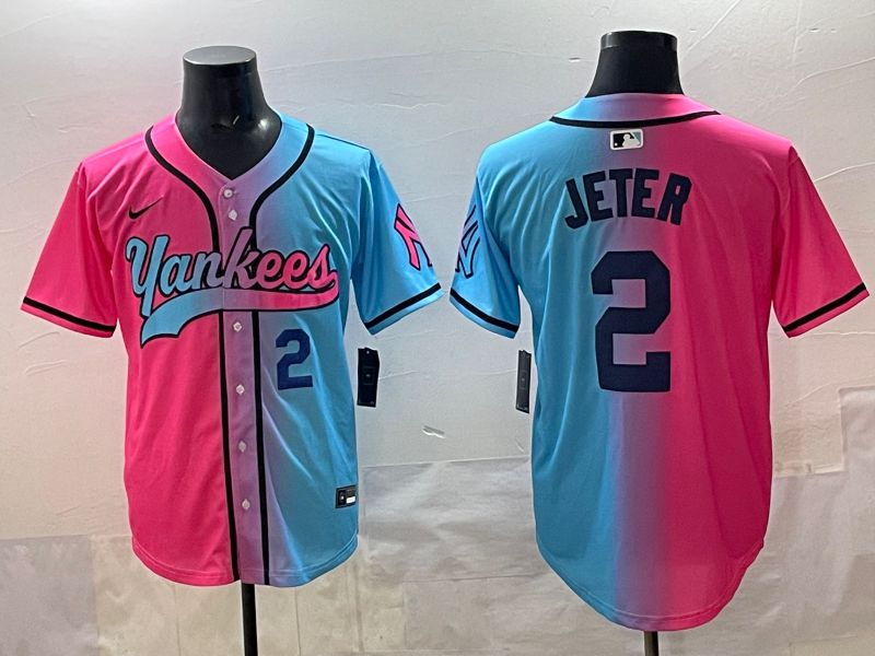 Men New York Yankees #2 Jeter Blue pink Game 2025 Nike MLB Jersey style 003->new york yankees->MLB Jersey